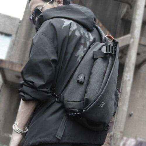 FYUZE New Mens Waterproof chest bag for male Crossbody Shoulder bag USB Charge bag Casual racket bag Summer Short Trip pocket