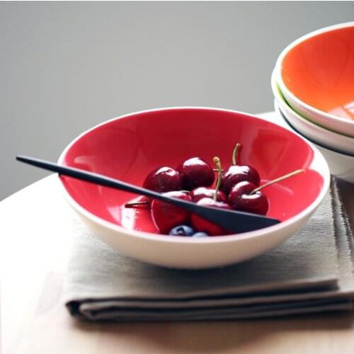 High Quality Western Ceramic Soup Dish Pigmented Porcelain Dishes & Plates Tableware Cutlery Round Creative Red Simple 6.5 Inch