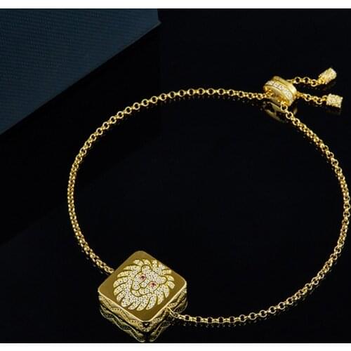 New Punk Leo Bracelet For Women Gold Color Geometric Square Zirconia Lion Bracelets Party Hip Pop Jewelry Zk30