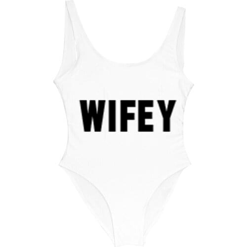 WIFEY Letter swimwear women plus size swimwear One Piece Swimsuit for party monokini maillot de bain femme une piece Suit