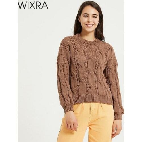 Wixra Womens Sweaters Female Pullover Long Sleeve Solid O-neck Femme Casual Knitted Street Winter Fashion Sweater