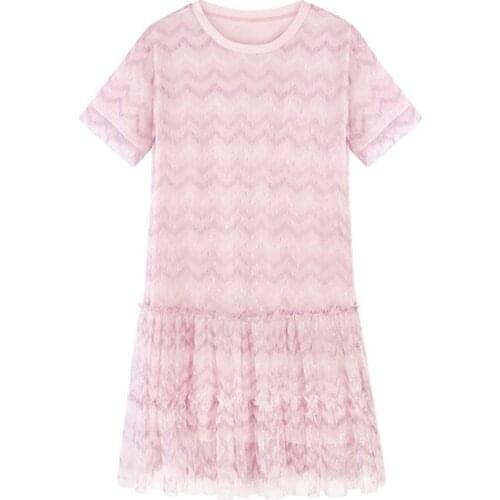 New Korean Large Size L-3XL Spring Summer Dress Female fashion stripe 2021 Hedging Round Neck Mid-length Pink Women Dresses A028
