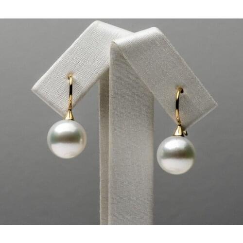 10.6-10.7mm White Genuine South Sea Pearl Hook Drop Earrings 18k Yellow Gold