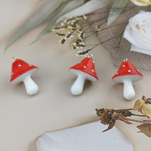 10pcs 3D Red Mushroom Resin Charms Dangle For Jewelry Accessory Cute Mushroom Pendant Fit Necklace Keyring Earring Finding