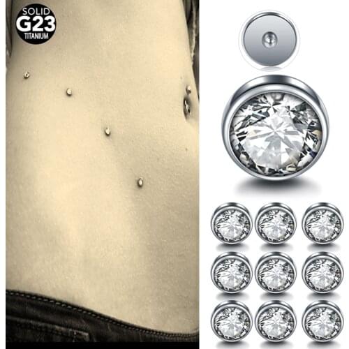 10Pcs Solid G23 Titanium Micro Dermal Piercings Dermal Anchor Top Piercings Skin Diver Crystal Top Surface Piercing Jewelry