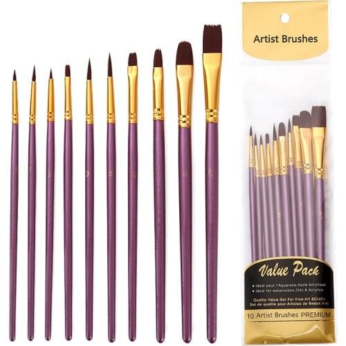 10 pcs/set Paint Brushes Watercolor Drawing Brushes Nylon Painting Brush for School Art Supply Brushes
