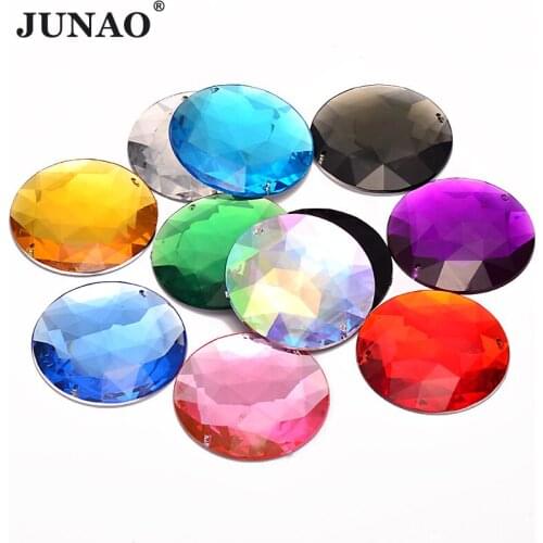 JUNAO 5pcs 52mm Mix Color Big Round Sewing Rhinestones Applique Large Round Sew On Stones Flat Back Decoration Strass Diamond