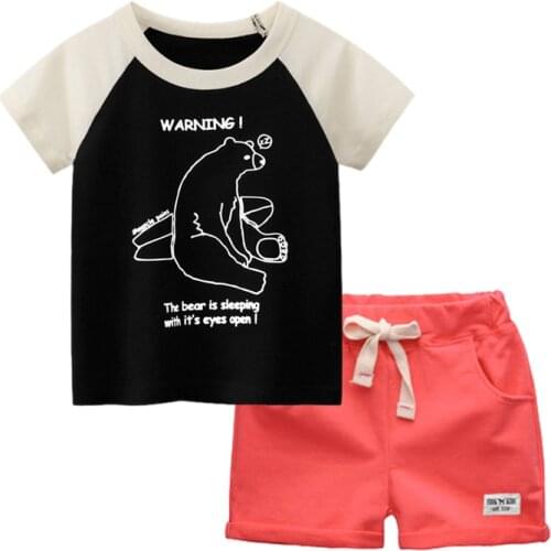 BINIDUCKLING NEW Kids Clothes Set For Boys Summer Bear Letter Cotton Short-Sleeve T-Shirt Shorts Set Boy Outfits Child Clothing