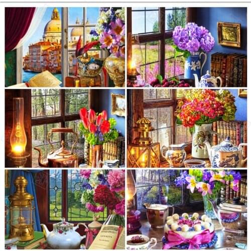 Windowsill Vase 5D DIY Diamond Painting Home Decoration Wall Art Tulip Flower Mosaic Sticker Diamond Embroidery Handmade Gift