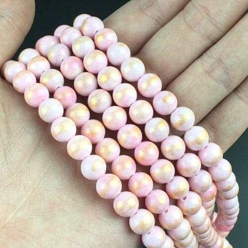 15''4/6/8/10mm Light Pink Lapis Lazuli Plated Gold Jades Beads Natural Loose Spacer Stone Beads For DIY Jewelry Making Bracelet