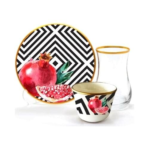 Drop Efe Tea & Arabian Coffee Cup Set 18 Pieces Pomegrante