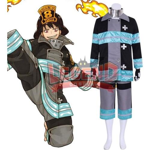 Cosplaylegend Anime Fire Force Shinra Kusakabe cosplay costume team clothes Outfit version 2 Halloween costume custom made