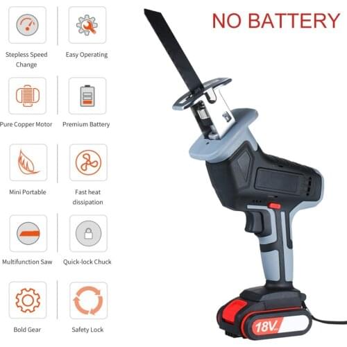 18V Cordless Lithium Battery Reciprocating Saw Wood Metal Cutting Saw Saber Saw Portable Electric Saw Rechargeable Power Tool