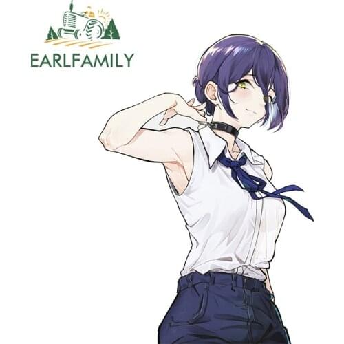 EARLFAMILY 13cm x 9.1cm for Chainsaw Man Funny Car Stickers Vehicle Decal Occlusion Scratch Sunscreen Windshield Decoration