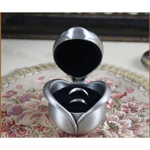 Wedding Ring Box Metal Jewelry Case Zinc-alloy Trinket boxes Rose Flower Design Gift Package