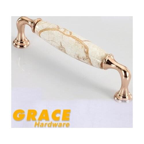 Ceramic Handle European Furniture Antique Cabinet Drawer Chest Door Knob Rose Gold (C.C:128mm,L:145mm)