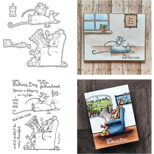 I Love You Dad Rat Father And Son Metal Cutting Dies Matching Clear Stamp DIY Scrapbooking Crafts Card Photo Making New Supplie