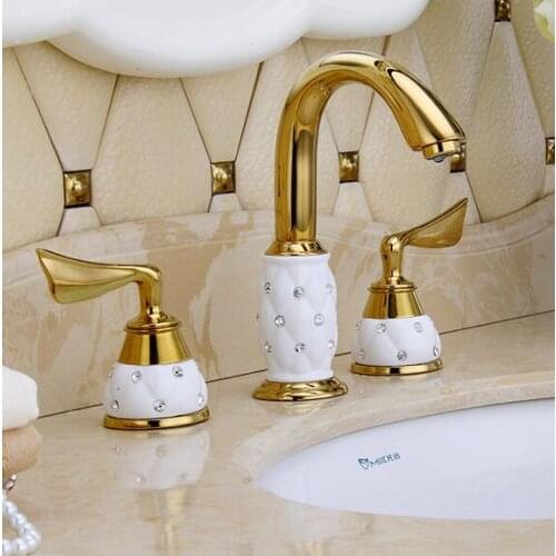 Fashion luxury brass material Europe style gold plating widespread bathroom 8' three hole basin faucet sink faucet