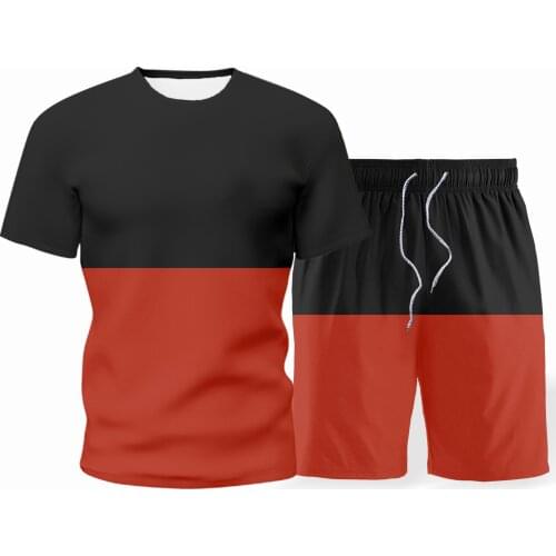 2021 mens sets simple summer short-sleeved T-shirt suit black new red fashion two-piece street short-sleeved 3D printing 5XL