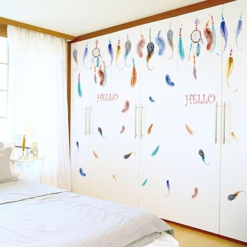 National Style Feather Dream Catcher Wall Stickers for Bedroom Living Room Wall Decoration Art Mural Support a Generation