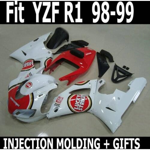 Free custimozes 100% fit injection motorcycle part for YAMAHA red white YZFR1 98 99 fairing kit YZF R1 1998 1999 body fairing