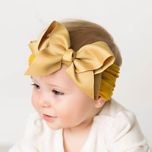 Baby Girls Soft Bow Hairband Headband Kids Stretch Turban Knot Head Wrap New Bow nylon Toddler Headwear 18-color