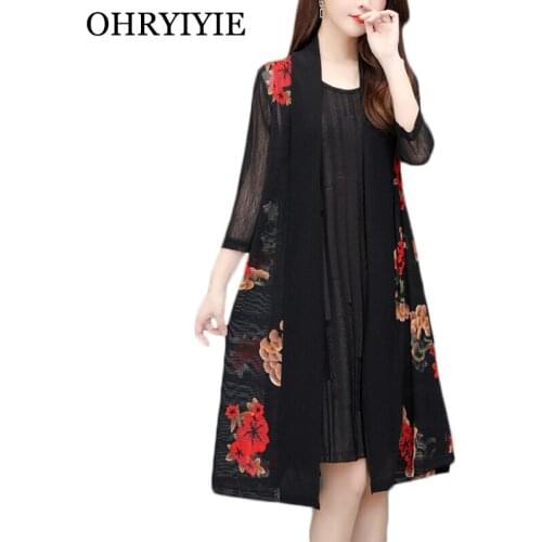 OHRYIYIE Plus Size 5XL Spring Vintage Floral Printed Cardigan Women 2021 Summer Long Thin National Style Knitted Sweater Female