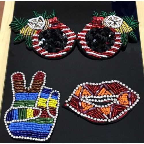 3D Handmade Rhinestone beades Patches glasses and lips Sewing on Crystal patch for clothing beading Applique