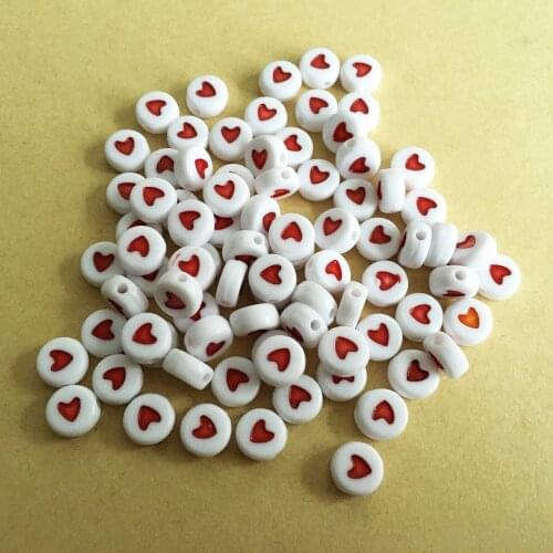 Factory Direct Sell 3600PCS/Lot 4*7MM Flat Round Red Heart Beads White Acrylic Alphabet Letter Beads for DIY Bracelet Making