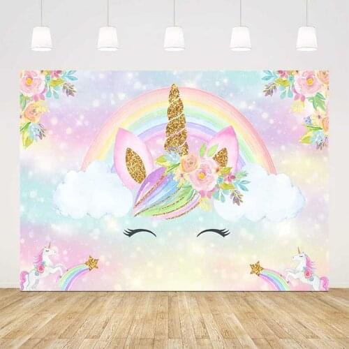 Unicorn rainbow background for photo studio newborn baby shower happy birthday backdrop for photography video flower glitter pro
