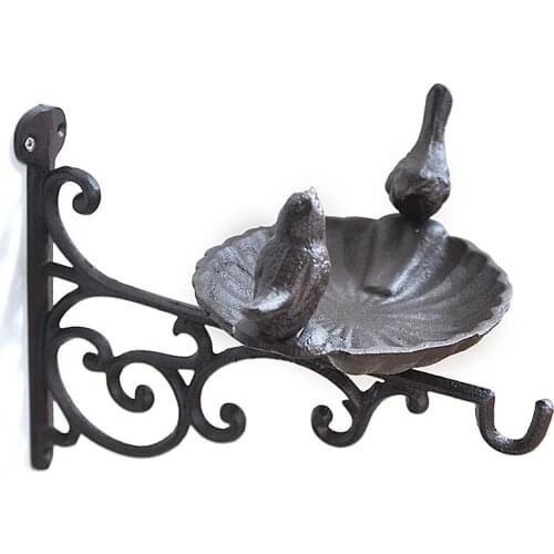 Retro Heavy Metal Wall Bird Bath With Hook Vintage Couple Birds Around Wall Mounted Cast Iron Bird Bath/Feeder with Wall Bracket