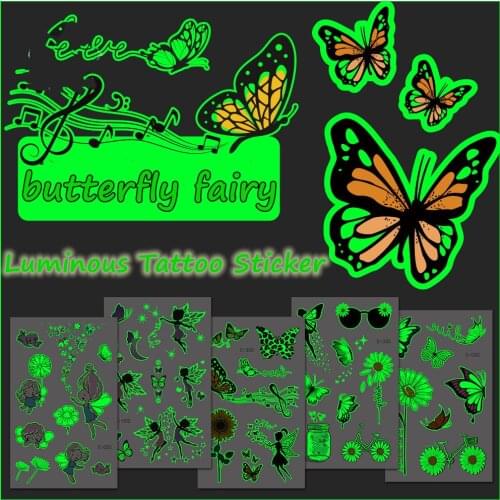 Butterfly Luminous Tattoo Stickers Waterproof Fairy Children Tattoo Sticker Fun Glowing In The Night Party for Kids Face Arm New