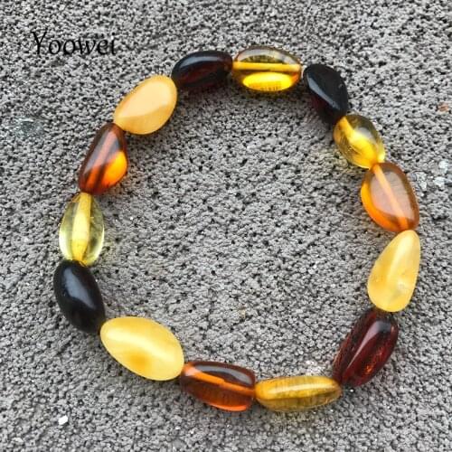 Yoowei New Natural Amber Bracelet for Women 100% Genuine Bead diy Original Irregular Oval Multicolor Gem Amber Jewelry Wholesale