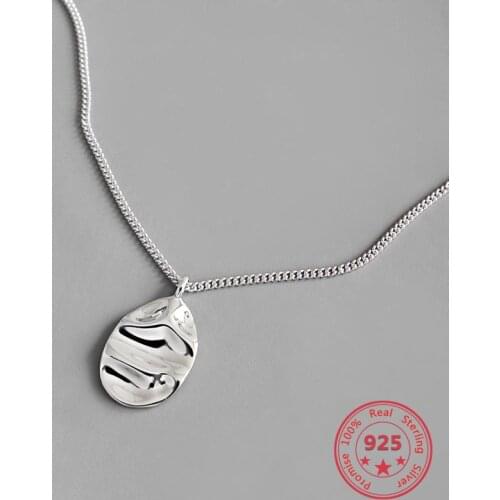 Hot Selling 100% 925 Sterling Silver Necklace Fashionable Simple Design Irregular Oval Shape Womens Student Chain Jewelry