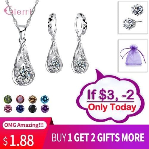 Drop Shipping Jewelry Sets Genuine 925 Sterling Silver Cubic Zirconia Pendant Necklaces+ Earrings Crystal Jewellery Gifts Women