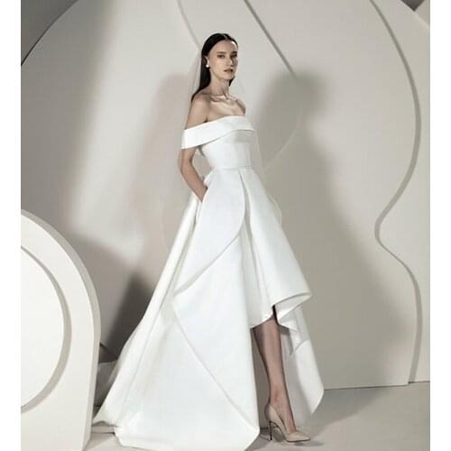 Hot Sale Summer High/Low Wedding Dress Satin Wedding Gowns Elegant Off The Shoulder Bride Dresses Vestido De Noiva Sereia
