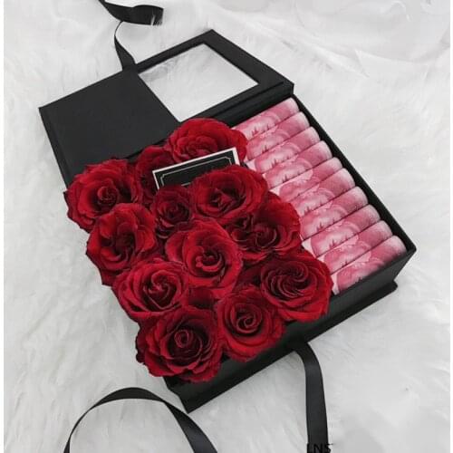 1pcs Mothers Day PVC Translucent Gift Box Mysterious Flower Eternal Luxury Hand Satin Packing Box RomanticValentines Day