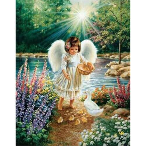 Angel Girl Landscape DIY 11CT Cross Stitch Embroidery Kits Craft Needlework Set Printed Canvas Cotton Thread Home Room