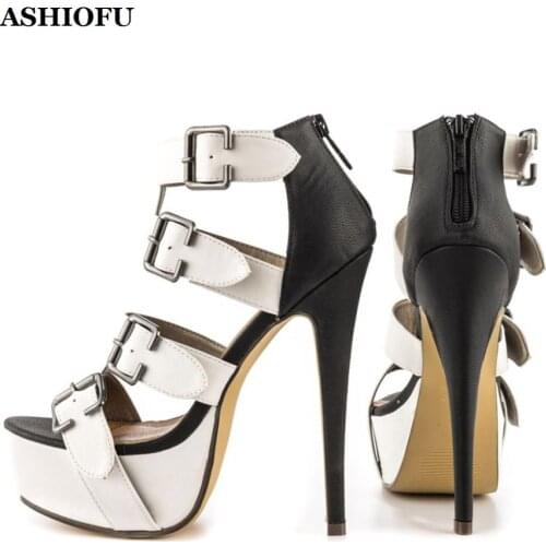ASHIOFU New 2020 Handmade Womens High Heel Sandals Buckle-straps Sexy Party Club Shoes Platform Daily Wear Evening Sandal Shoes