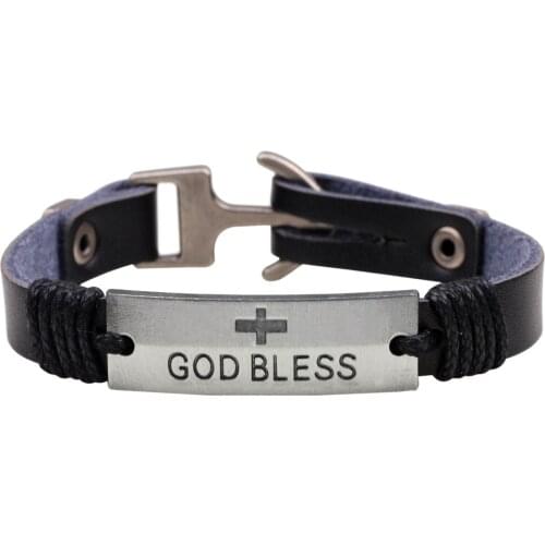 Kirykle anchor Faith Jewelry Accessories Fashion "god bless" Letter Cross Bracelets Genuine Leather Strap Rope Wrap Bangle Wrist