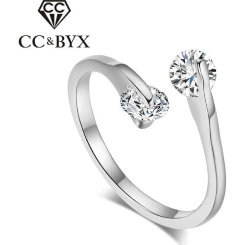 CC Jewelry Fashion Rings For Women Jewelry White Gold Color Simple Open Ring Bride Wedding Bijoux Engagement Accessories CC1007