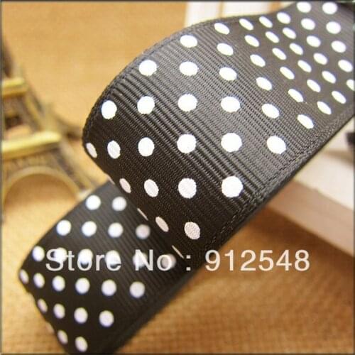 Black Grosgrain Ribbon for Gifts Wrapping Crafts 1" (25mm) White Polka Dot Fabric Ribbon 10yd DIY Handmade Sewing Hair Banding