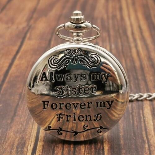 To My Sister Gifts Retro Silver Quartz Pocket Watch Friend Present Gold Steampunk FOB Chain Pendant Sister Best Gift
