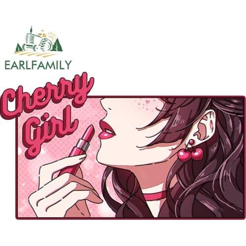 EARLFAMILY 13cm x 8.1cm for Cherry Girl Makeup Car Assessoires Stickers JDM Surfboard Decal Refrigerator Waterproof Sunscreen