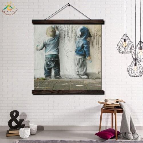 Two Boys Graffiti Single Vintage Posters and Prints Scroll Painting Canvas Wall Art Pictures Frame Painting Home Decoration
