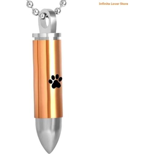 IJD8378 Gold Paw Engraved Bullet Ashes Urn Pendant for Beloved Dog/Cat,Wholesale Memorial