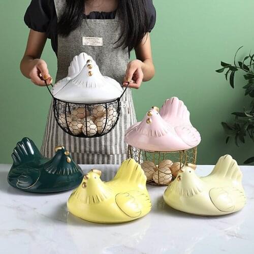 Ceramic Egg Holder Organizer Storage Basket Egg Basket Fruit Container Ceramic Hen Orament Decorative Kitchen Basket Egg Storage