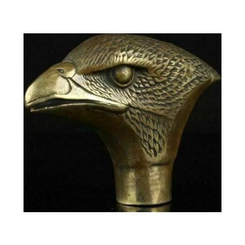 Chinese Old Bronze Hand Carved Eagle Statue Cane Walking Stick Head