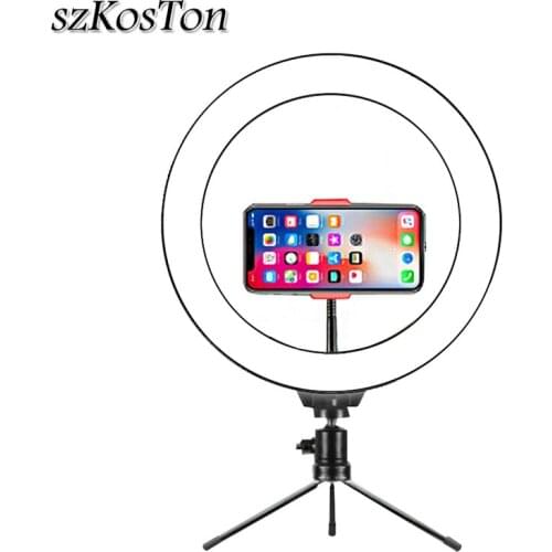 New LED Selfie Ring Light 26cm 3 Color Dimmable USB Plug Photo Studio Ring Lamp Photography Lighting with Tripod Phone Holder