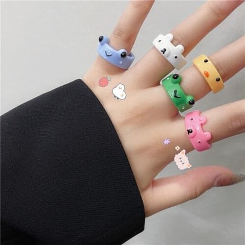 Frog Ring Polymer Clay Resin Rings for Girls Animal Jewelry for Women Summer Fashion Travel Jewelry Gifts 2021 Trend